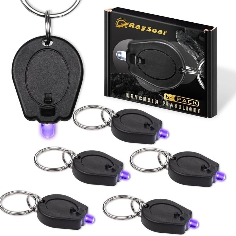 6 Pack 395nm Mini UV LED Keychain Flashlight UV Keychain Light Black Light for